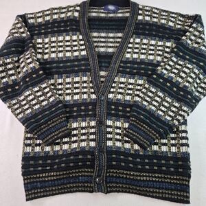 Knights Bridge Button Up Cardigan Sweater Mens L Large Vintage Textured Knit VTG